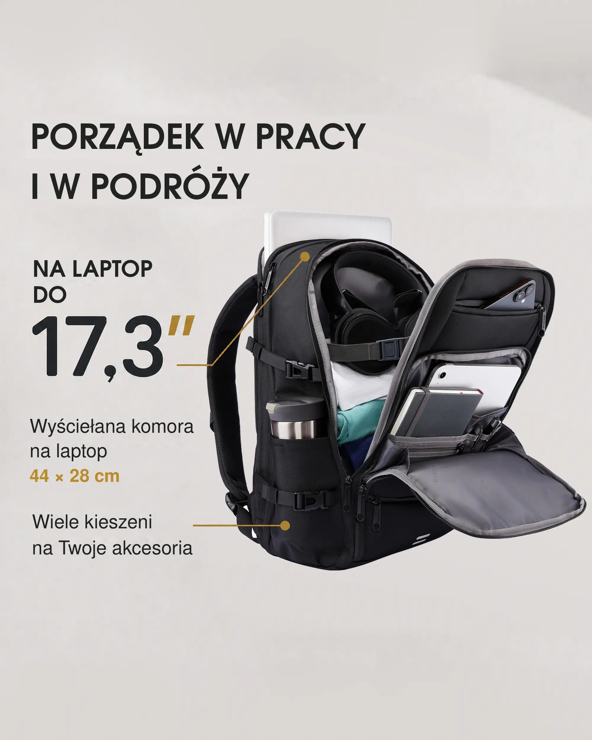 Wnętrze plecaka na laptopa Hugh Butler - Oliver